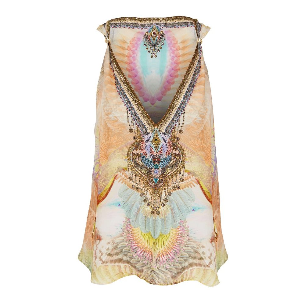 CAMILLA 100% Silk Take Flight Tank Top With Strap Bead Detail - Size S - New